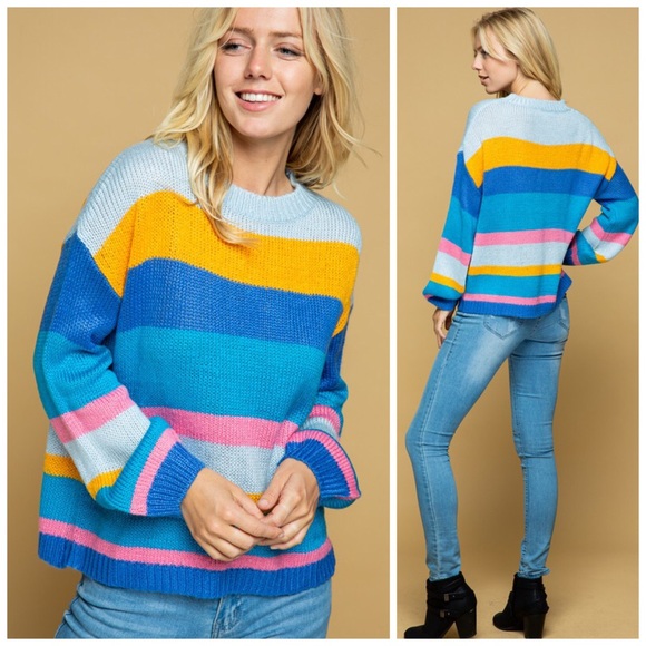 🥰LAST! Blue Multi Color Stripe Super Soft Sweater - Picture 4 of 10